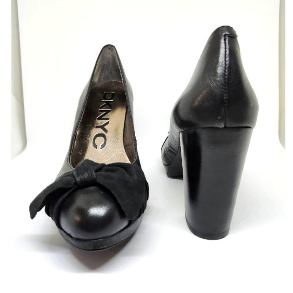 DKNYC Women's Calf/Suede leather Black Chunky Heel W/Bow Size 7 & 10